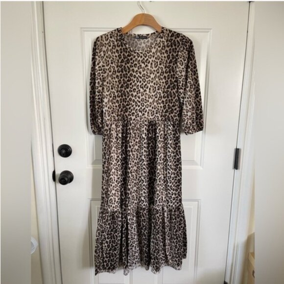 Zara Tiered Leopard Print Midi Dress - Picture 3 of 8